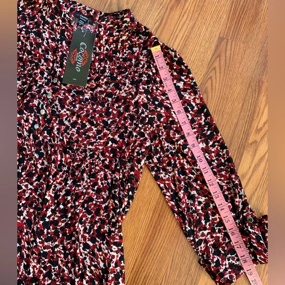 COCOMO 1X Red Black 3/4 sleeve Plus Size women's Pintuck Blouse tunic - Picture 11 of 14